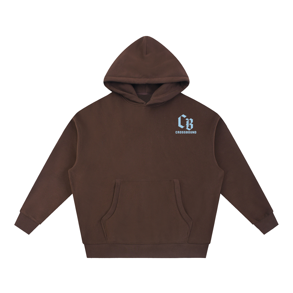Crossbound essential oversized fleeced Hoodie with blue logo and child of god back graffiti