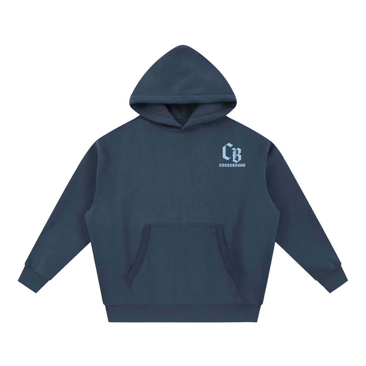 Crossbound essential oversized fleeced Hoodie with blue logo and child of god back graffiti