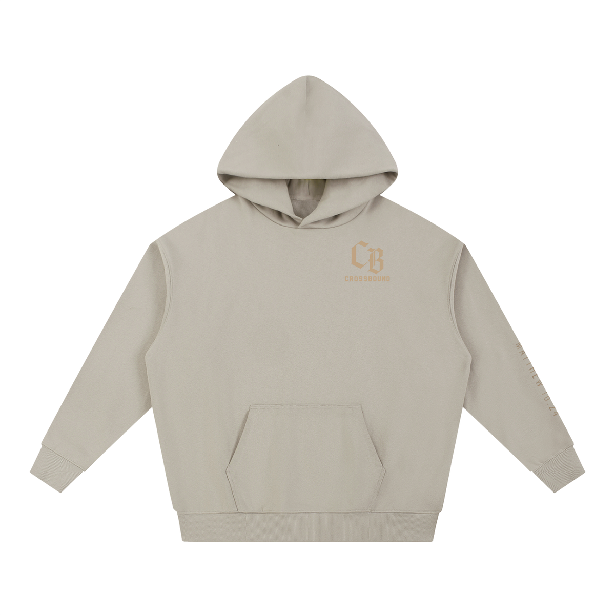 (NEW) tan logo Crossbound Essential Heavyweight Hoodie with sleeve bible verse and back graffiti