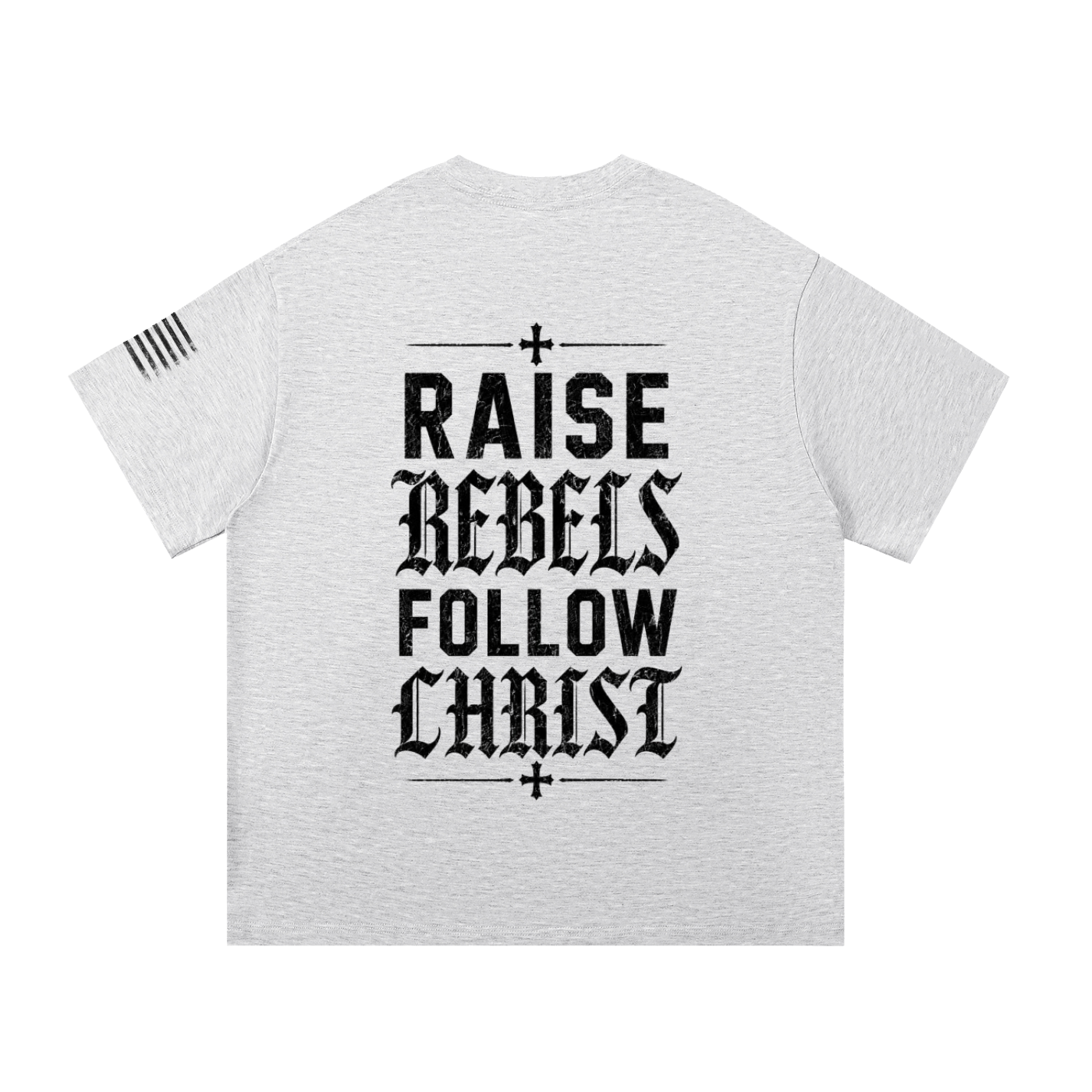 Crossbound (Raise Rebels Follow Christ) back graffiti with side sleeve American flag Essential Cotton T-Shirt