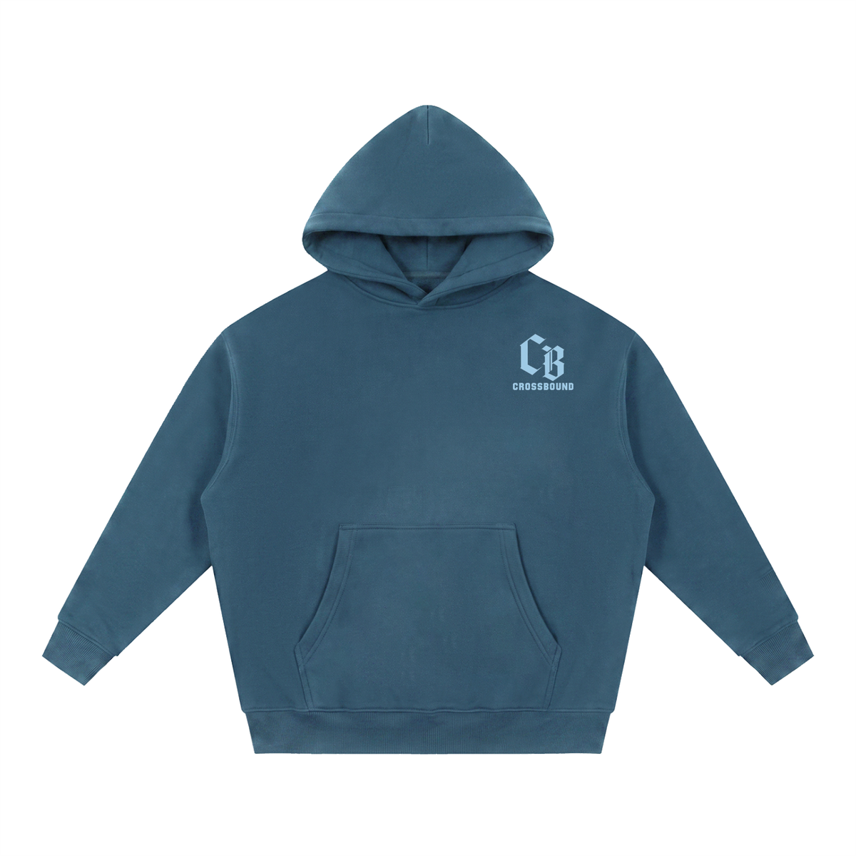 Crossbound essential oversized fleeced Hoodie with blue logo and child of god back graffiti