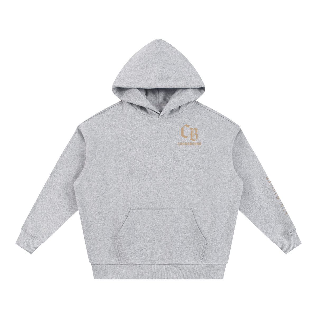 (NEW) tan logo Crossbound Essential Heavyweight Hoodie with sleeve bible verse and back graffiti