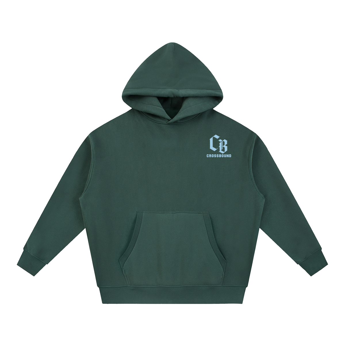 Crossbound essential oversized fleeced Hoodie with blue logo and child of god back graffiti