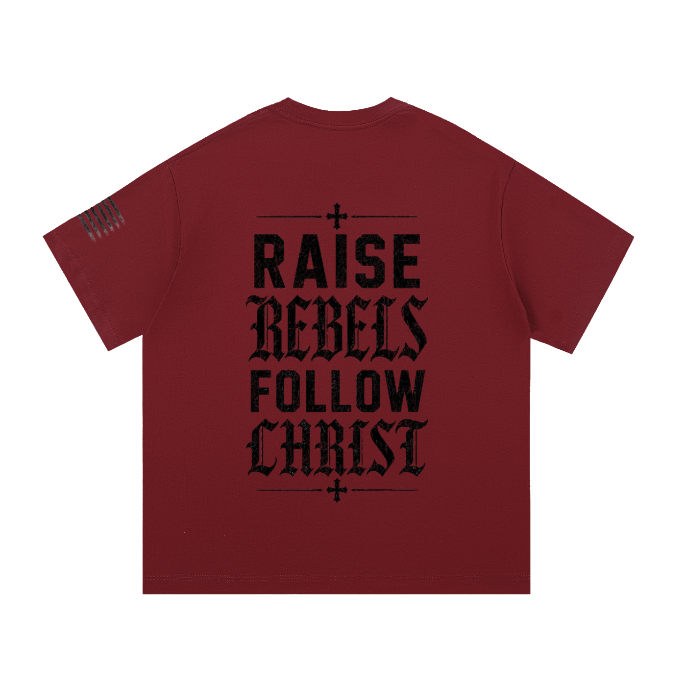 Crossbound (Raise Rebels Follow Christ) back graffiti with side sleeve American flag Essential Cotton T-Shirt