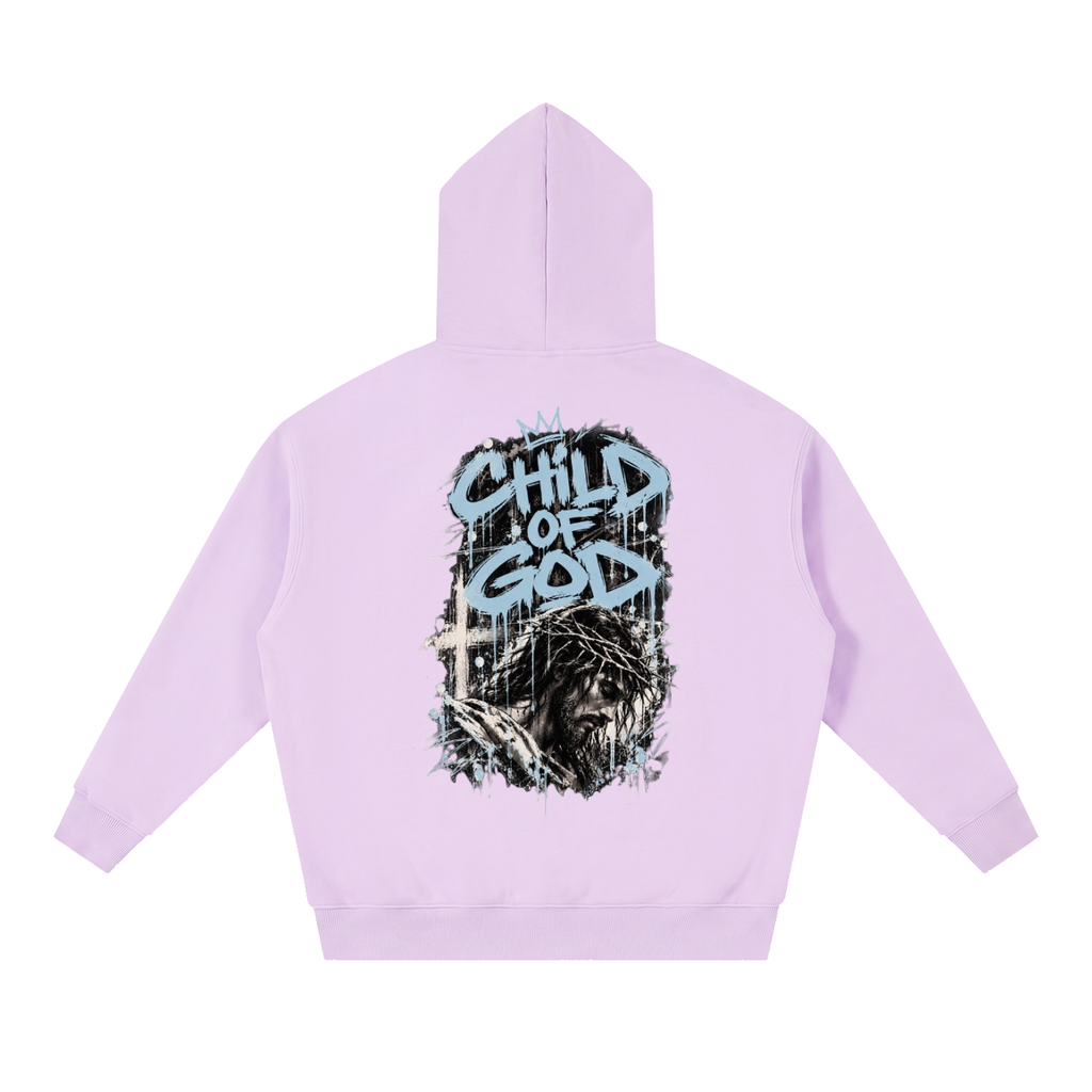Crossbound essential oversized fleeced Hoodie with blue logo and child of god back graffiti