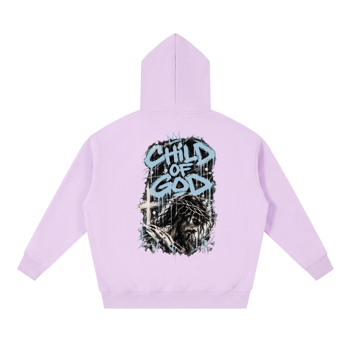 Crossbound essential oversized fleeced Hoodie with blue logo and child of god back graffiti