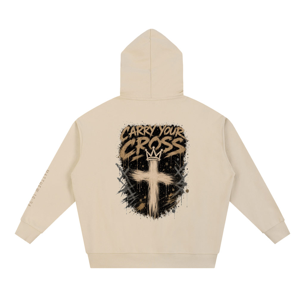 (NEW) tan logo Crossbound Essential Heavyweight Hoodie with sleeve bible verse and back graffiti