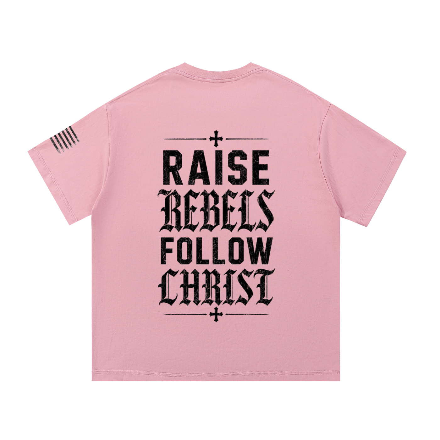 Crossbound (Raise Rebels Follow Christ) back graffiti with side sleeve American flag Essential Cotton T-Shirt