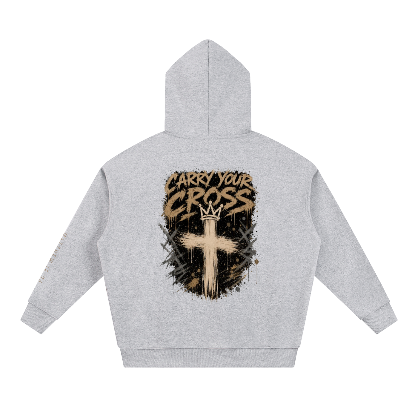 (NEW) tan logo Crossbound Essential Heavyweight Hoodie with sleeve bible verse and back graffiti