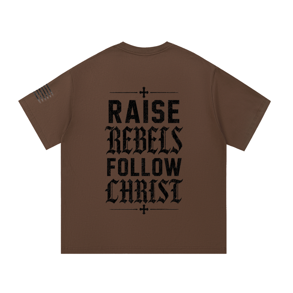 Crossbound (Raise Rebels Follow Christ) back graffiti with side sleeve American flag Essential Cotton T-Shirt