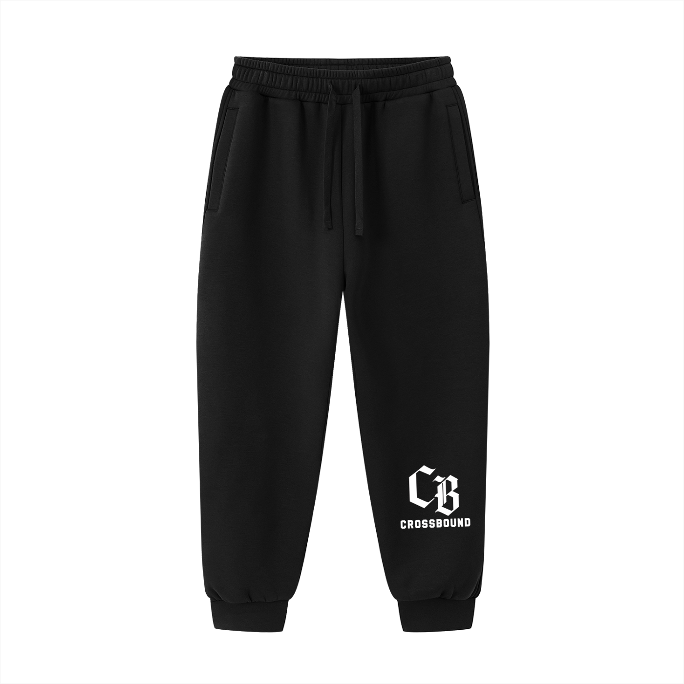 (NEW DESIGN) Crossbound Essential Drawstring Jogged Sweatpants white logo