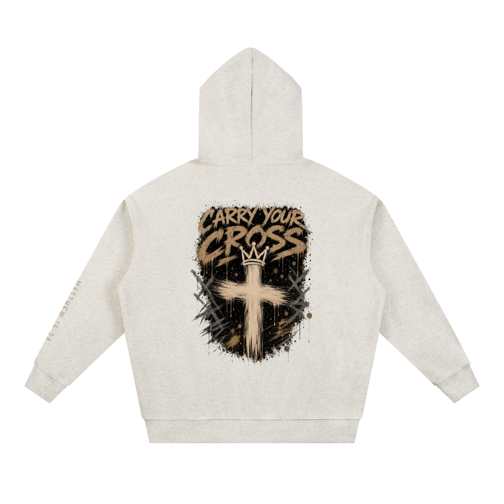 (NEW) tan logo Crossbound Essential Heavyweight Hoodie with sleeve bible verse and back graffiti
