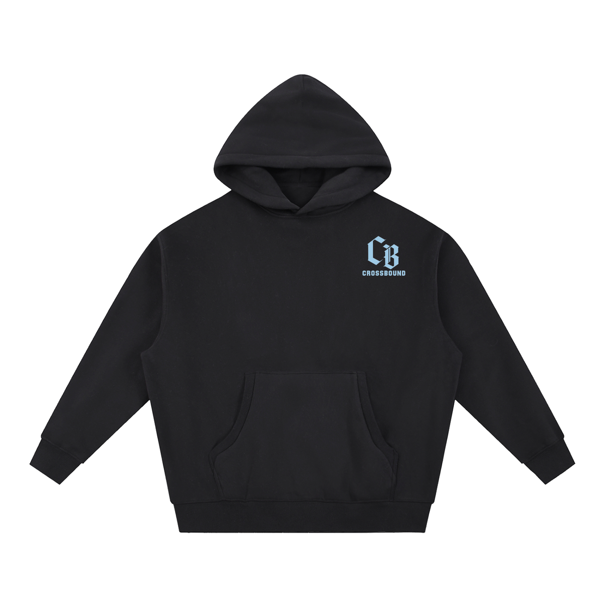 Crossbound essential oversized fleeced Hoodie with blue logo and child of god back graffiti