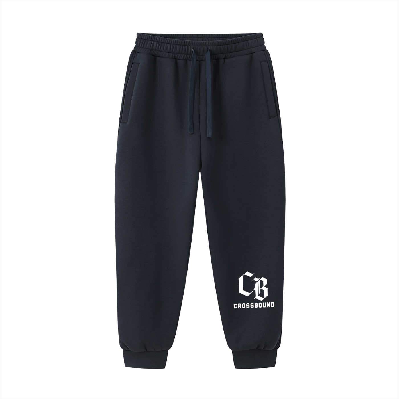 (NEW DESIGN) Crossbound Essential Drawstring Jogged Sweatpants white logo