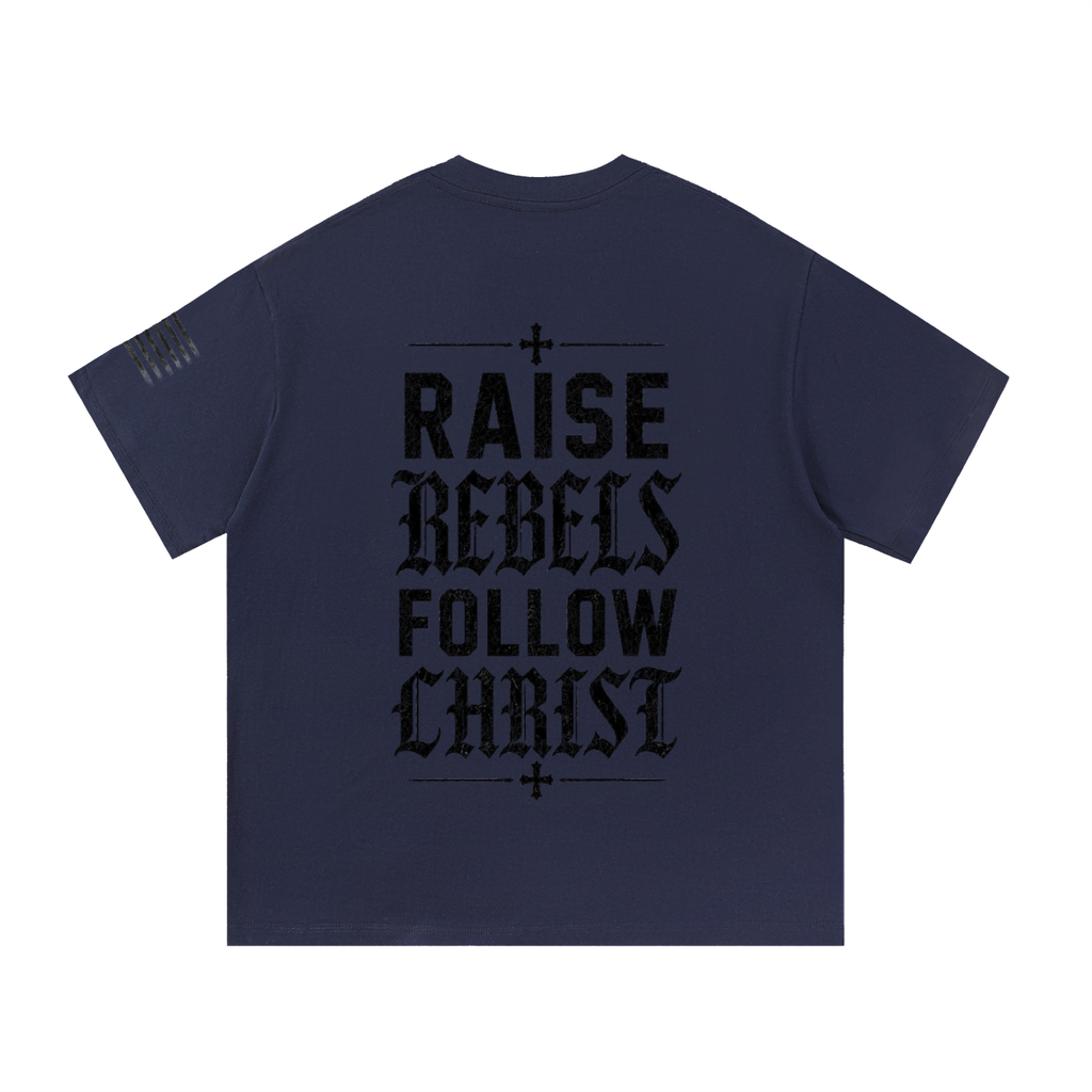 Crossbound (Raise Rebels Follow Christ) back graffiti with side sleeve American flag Essential Cotton T-Shirt