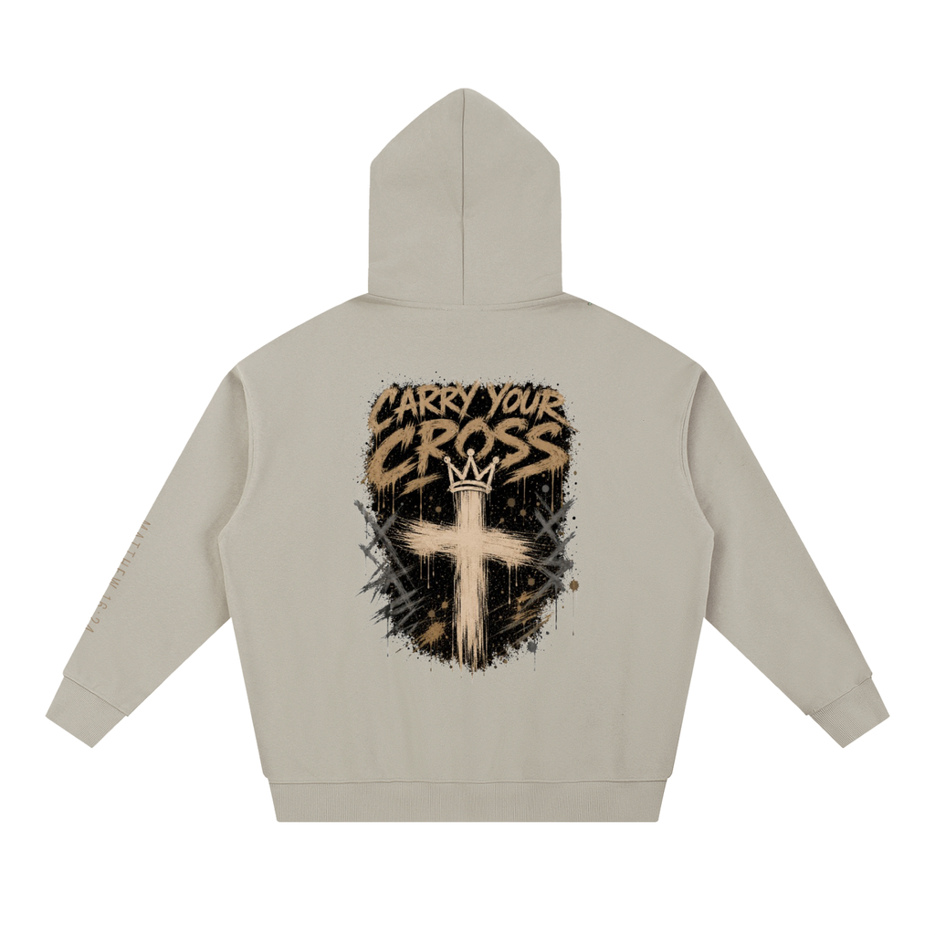 (NEW) tan logo Crossbound Essential Heavyweight Hoodie with sleeve bible verse and back graffiti